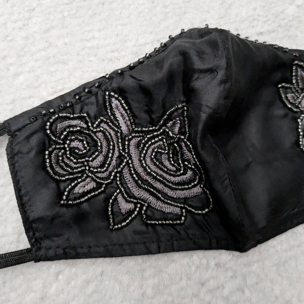 Night Rose Beaded Face Mask by Mary Frances - Gothic Lolita, Whimsygoth, Formal